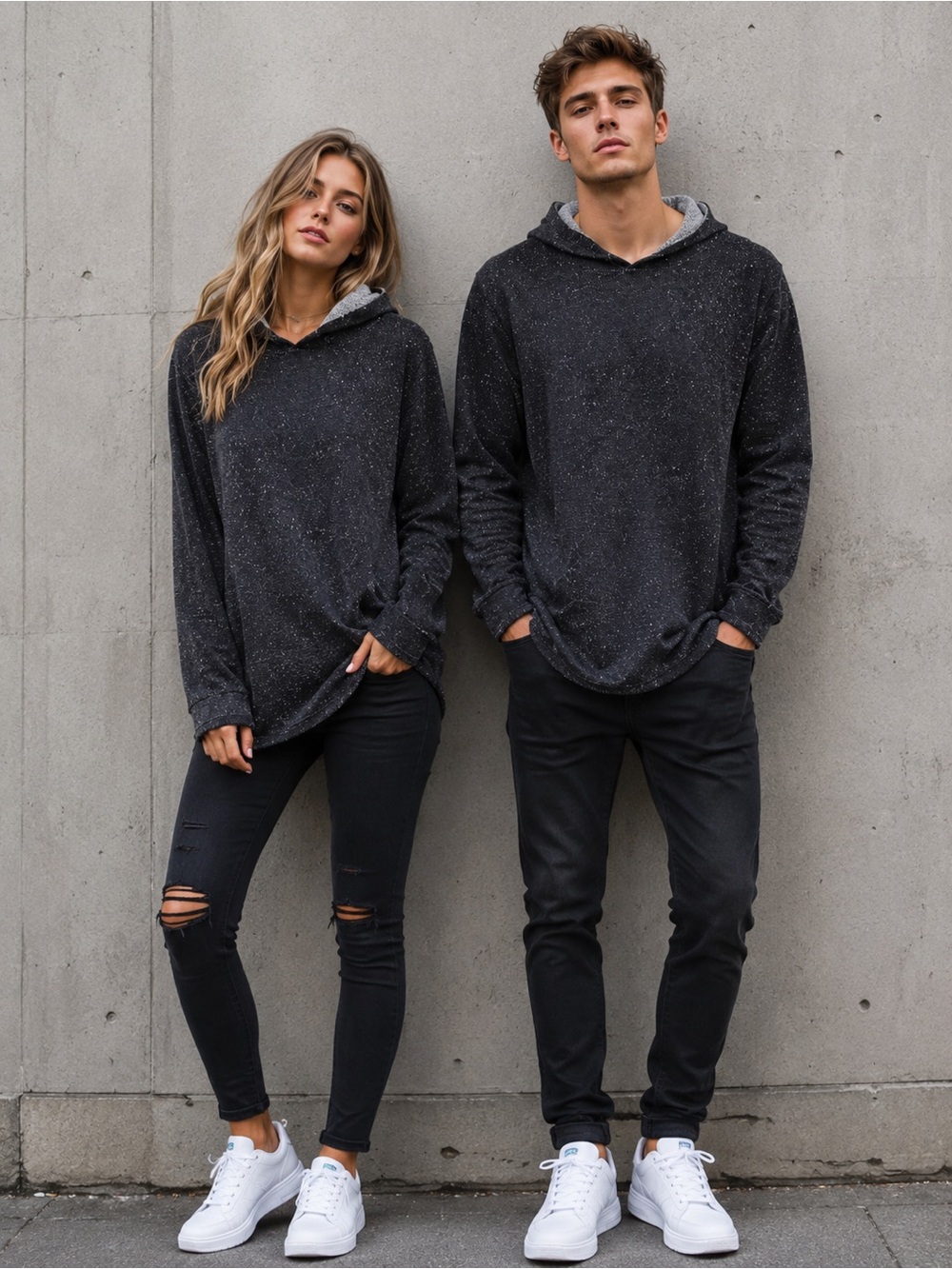VSOP Gray Heathered Knit Hooded Sweater Unisex Oversized Streetwear Pullover